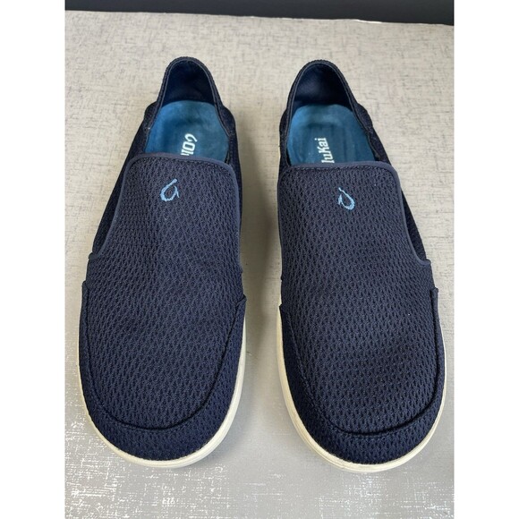 Olukai Men\'s 10.5 M Nohea Mesh Slip On Shoes Casual Boat Loafers Navy Blue